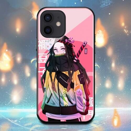 Demon Slayer Kamado Nezuko Phone Case For Iphone 11 11Pro X XR XS Max 12Mini 12Pro 6 6s 7 8 Plus Tempered glass shell Cover