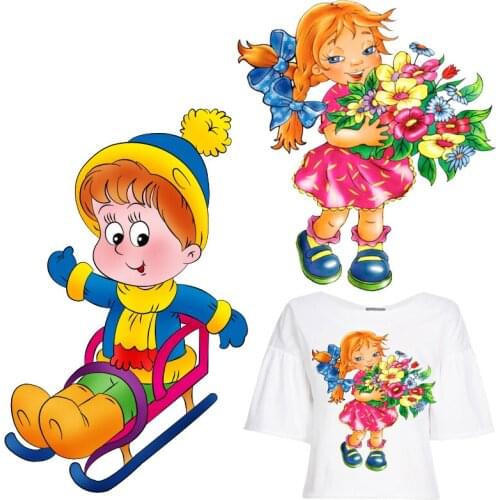 Cartoon Girl Patches Flower Thermal Stickers on Clothes Fabric Iron-on Transfers for Clothing Thermoadhesive Patch Diy Applique