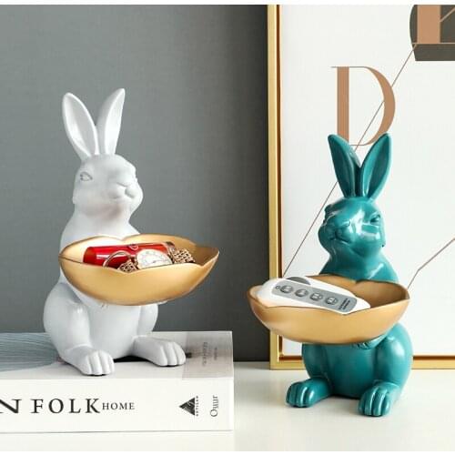 Home Decor Rabbit Figurines Resin Moden Crafts Animals Miniature Cute Ornaments Home Decoration Storage Carved Collectible M91