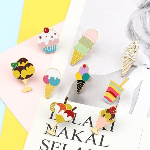 Ice Cream Enamel Pin Custom Cute Cartoon Food Women Summer Brooch Bag Clothes Lapel Pins Badges Fashion Jewelry Gift for Friends
