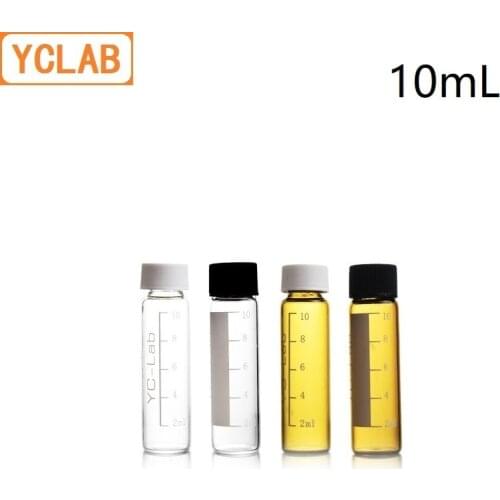 YCLAB 10mL Chromatographic Sample Analysis Bottle Glass Vial Transparent Brown Screw with Graduation Plastic Cap Silica Gel Pad