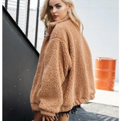 GOOHOJIO Elegant Faux Fur Coat Women Autumn Winter Warm Soft Zipper Fur Jacket Female Plush Overcoat Pocket Casual Teddy Outwear