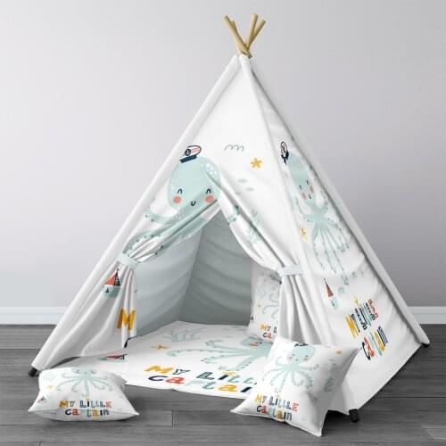 Play Tent for Kids Wigwam Portable Indoor Playground Tents Children Bedrooms White Little Captain Octopus Model 1411