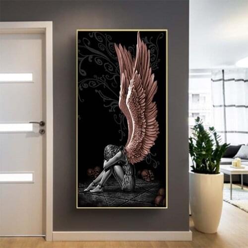 Angels And Demons Canvas Painting Red wings Gray Character Posters Prints Scandinavian Wall Art Picture for Living Room Cuadros