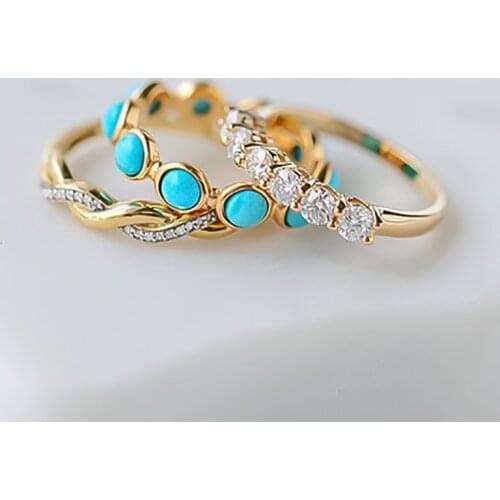 3Pcs/Set Vintage Bohemia Gold Blue Turquoises Knuckle Rings Set for Women Geometric Midi Finger Ring Boho Wedding Jewelry