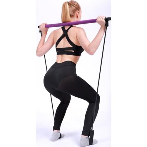 Portable Pilates Bar Kit Resistance Band Yoga Exercise Foot Loop Toning Bar Yoga Pilates for Yoga Stretch Twisting Sit-Up Bar