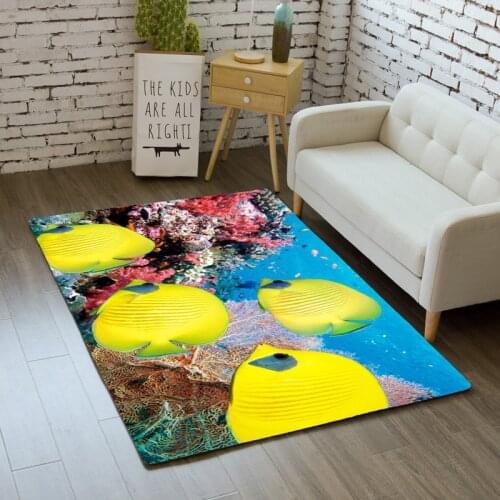 WUJIE Fish Pattern Area Rugs Flannel Fiber Carpets for Living Room Modern Home Decor 3D "Underwater world" Mat Anti-slip Rug