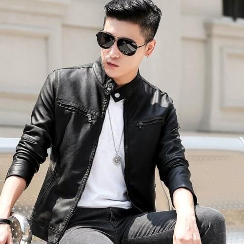 2020 Mens PU Jacket Leather Coats short zipper Slim Fit Faux Leather Motorcycle Biker Jackets Male Leather cool Coats Clothing