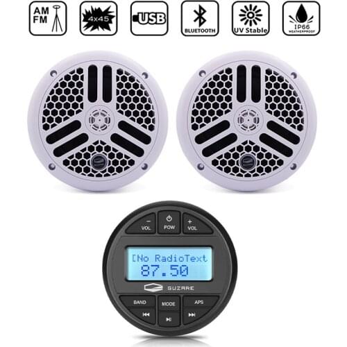 Boat Radio Marine Stereo Bluetooth Media Receiver FM AM Car MP3 Player+6.5inch Waterproof Speakers For RV ATV Pool Truck Yacht
