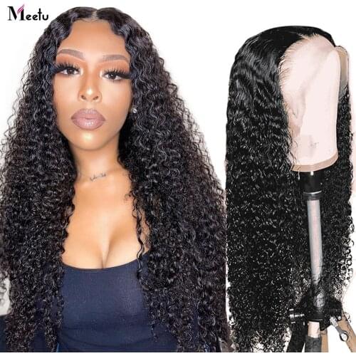 Meetu 5x5 Transparent Lace Closure Wig Curly Lace front Human Hair Wig Peruvian Remy Lace Front Wig Pre Plucked with Baby Hair