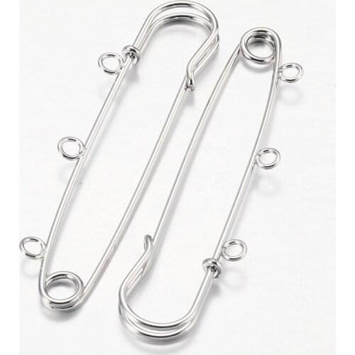 100pcs Iron Kilt Pins Brooch Findings with 3 Loops Golden Platinum Jewelry Findings for Jewelry Making DIY 75mm, Hole: 3mm
