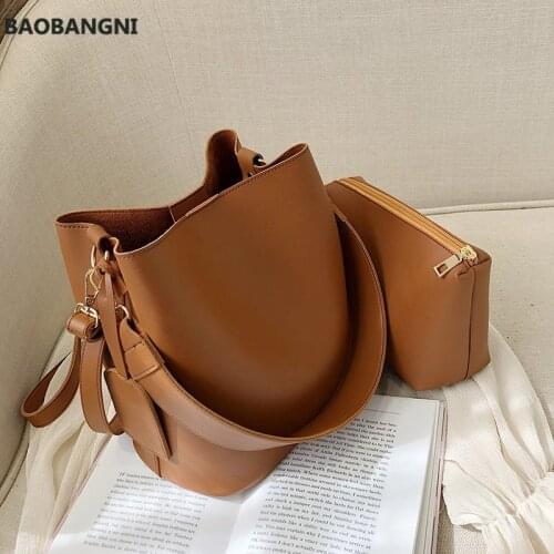 2piece/set Fashion Designer Pu Leather Womens Handbags Good Casual Ladies Tote Female Black Bucket Women Shoulder Crossbody Bag