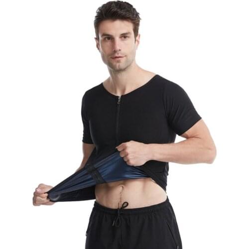 Mens Trainning Exercise T-shirts Abdomen Zipper Short-sleeved Vest Fitness Sweats Corset Large Size Folding Shapewear