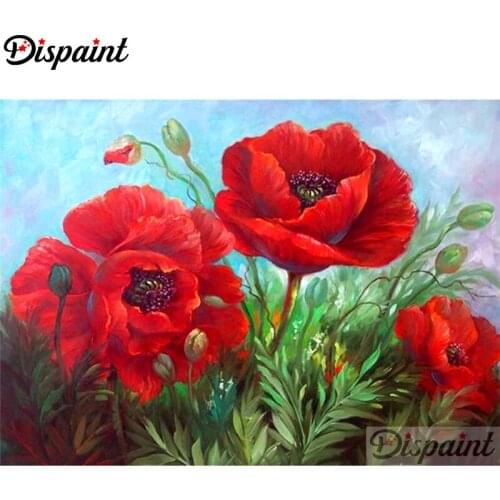 Dispaint Full Square/Round Drill 5D DIY Diamond Painting "Red flower" Embroidery Cross Stitch 3D Home Decor A10270