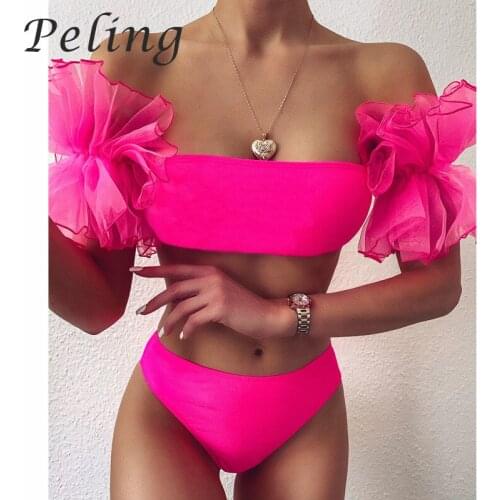 2021 New Padded Ruffles Organza Bikinis Sexy Womens SwimSuit Bathing Beachwear Bikinis Swimsuits Push Up Female Swimwear