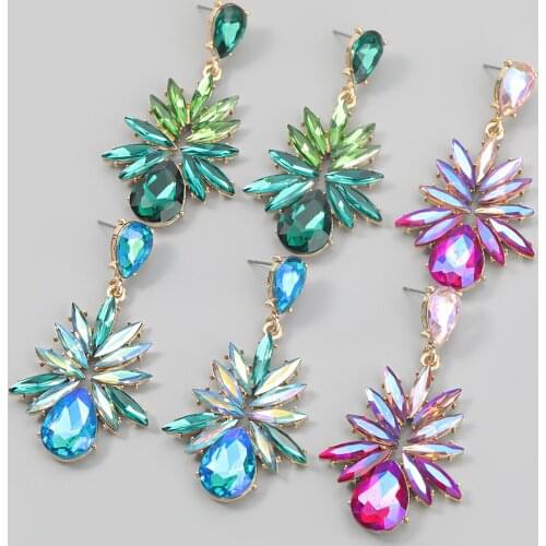 JIJIAWENHUA New Rhinestone Flower Shaped Dangling Womens Earrings Dinner Party Declaration Fashion Jewelry Accessories