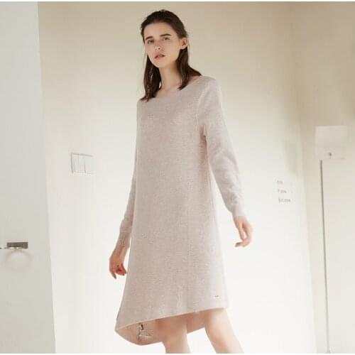 ZHILI 2018 New Autumn Round Neck Beige Cashmere Sweater Dress