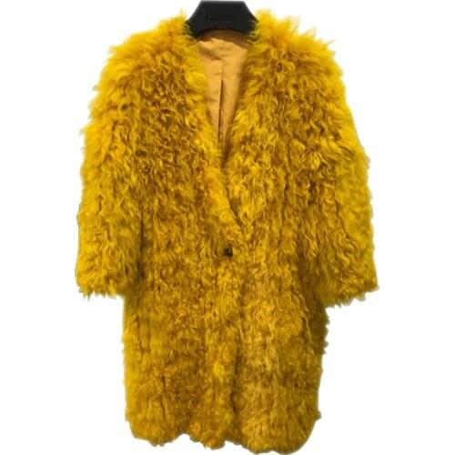 Harppihop knitted Mongolian sheep fur coat jacket overcoat Russian women winter warm fur coat outwear longer style 4 colors