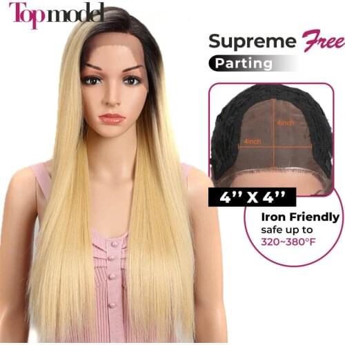 TOPMODEL 4X4 Lace Front Wig Synthetic Lace Front Wig Long Straight Wig Ombre Blonde Wig Lace Wigs For Black Women Cosplay Wig