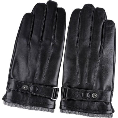 Winter Gloves Men Genuine Leather Gloves Black Brown Real Sheepskin Wool Fleece Lining Warm Driving Gloves New