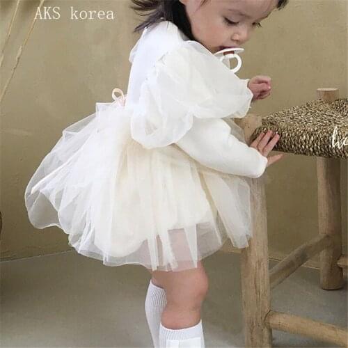 Ivory/lavender baby girls romper dress Spring autumn cozy mesh tulle infant kids dresses for girls clothing toddler costumes