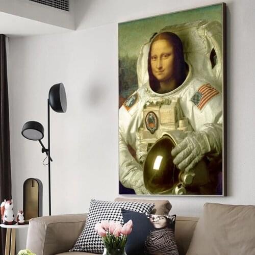 Posters and Prints Cuadros for Living Room Funny Art Mona Lisa The Astronaut Canvas Poster Abstract Wall Art Wall Art Pictures