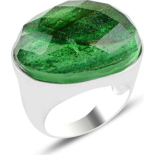 Silver 925 Sterling Gilded Emerald Zircon Stone Ring