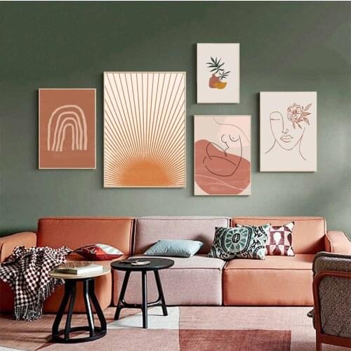 Nordic Fresh Line Figures Partysu Morandi Color Abstract Decorative Canvas Painting For Interior Living Room Decoration