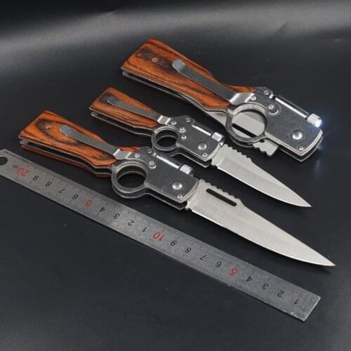 Folding Pocket Knife Tactical Survival Knife 440C Blade Outdoor Camping Combat Hunting Knives with LED Light EDC Multi Tool