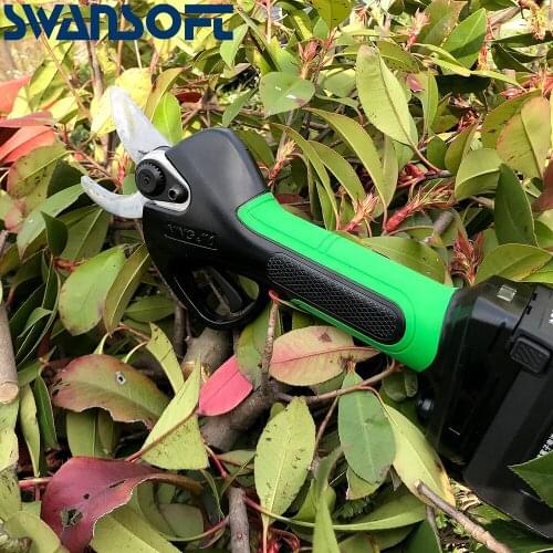 SWANSOFT 37MM Cordless Pruner Electric Pruning Shears 2 GearAdjustableTrimmer PrunerTree Bonsai Cutter Scissor Garden Power Tool
