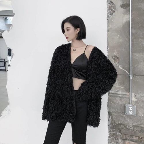 Dark Feathers Jacket for Womens 2020 Fashion Fall Clothes Cool Ladies Gothic Fleece Coat Original Sexy V Neck Jackets Streetwear