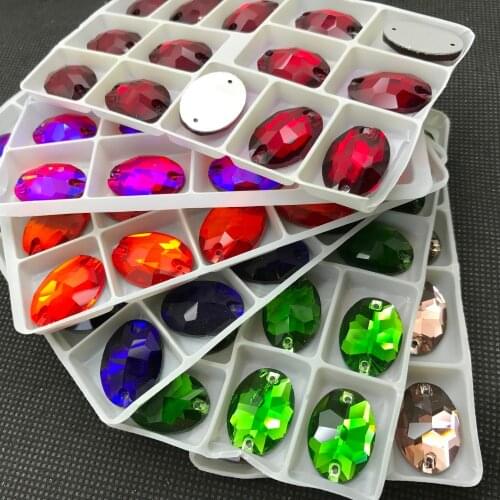TopStone Oval Sew On Rhinestone Size 11x16 13x18 7x10 10x14mm Glass Crystal Colorful Flatback Sew-on Stone For Wedding Dress