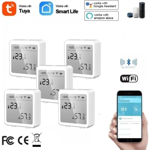 Wifi+Bluetooth Tuya Smart Temperature And Humidity Sensor Can Be Connected To Hotspots With Alarm Function Support Smart Life