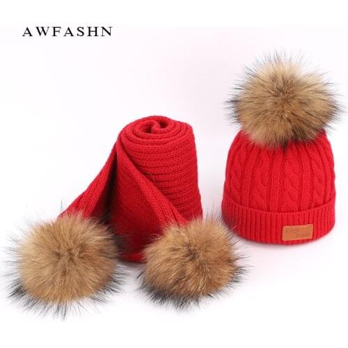 2018 New Cute Childrens Knit Beanie Hat Scarf 2 Pieces Set Winter Boy Girl Pompom Soft Cap Scarves Beanies Thicken Baby Kids
