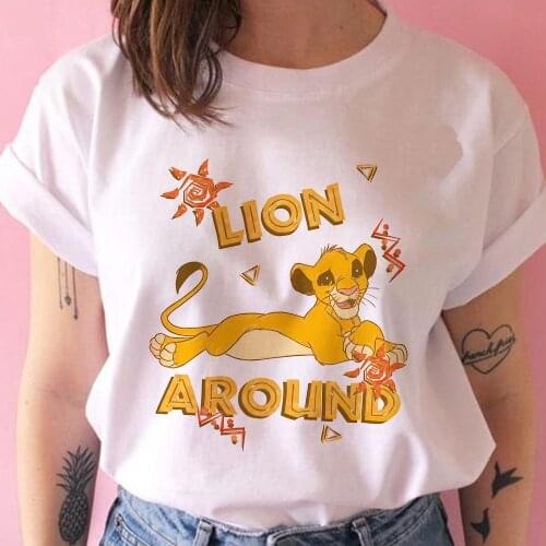 Disney Lion King White Short Sleeve T-shirt for Women New LION AROUND Loose O-neck Student Clothing Casual Top Unisex T-Shirts