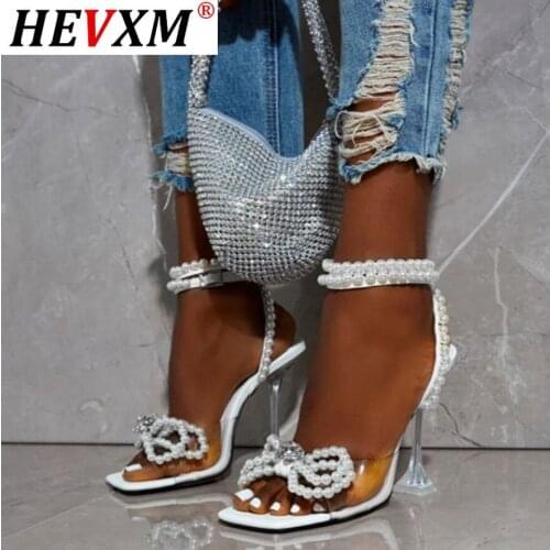 Women Sexy Sandals Woman Pearl 2020 Ladies String Bead High Heels Ladies Party Dress Shoes Female Fashion Buckles Big Size 42