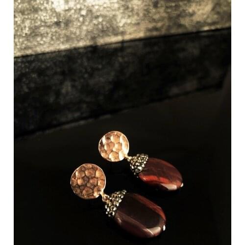 Dr Stone Natural Stone Women 'S Tiger 'S Eye Stone rose Gold Plated Earrings R 439800100
