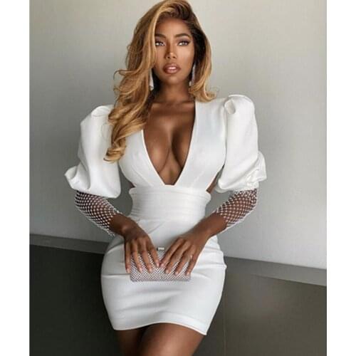 Women Fashion Sexy Long Sleeve Backless Black White Sparkly Bodycon Dress 2020 Elegant Bodycon Evening Elegant Party Dress