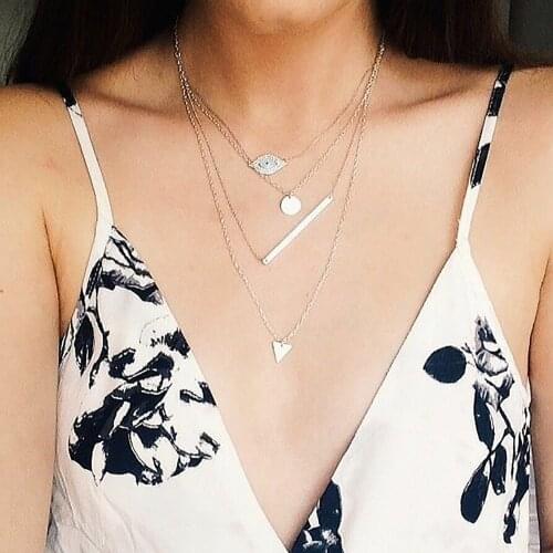 2020 Fashion Gold Crystal Eye Geometric Shape Pendant Necklaces For Women Vintage New Female Necklace Jewelry Gift Wholesale