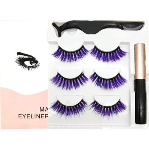 YioWio 3pairs Colored Magnetic Eyelashes Thick Makeup False Magnet Lashes Bulk With Magnetic Eyeliner Soft Natural Fauc Cils