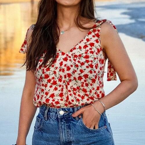 Flowers Printed Blouse 2021 Summer Women Clothes Casual V-neckline Strapless Tops Ladies Elegant Chic Blouses chemises ete femme