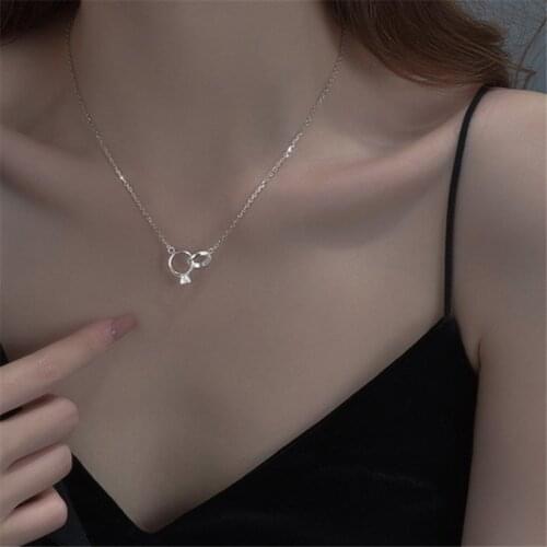 Fashion Zircon Double Circle Pendent Necklace For Women Girls Clavicle Chain Party Wedding Jewelry dz041