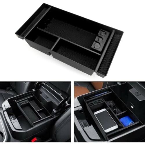 Center Console Organizer Tray Case w/ Coin Box & Slot Mat Black fit for Chevy Silverado GMC Sierra 1500 2500