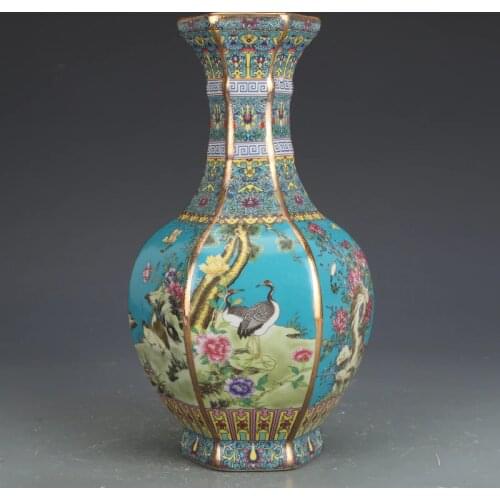 Enamel porcelain vase Jingdezhen ceramic Hexagonal Flower and bird pattern vase ornaments collection antique vase authentic Anti