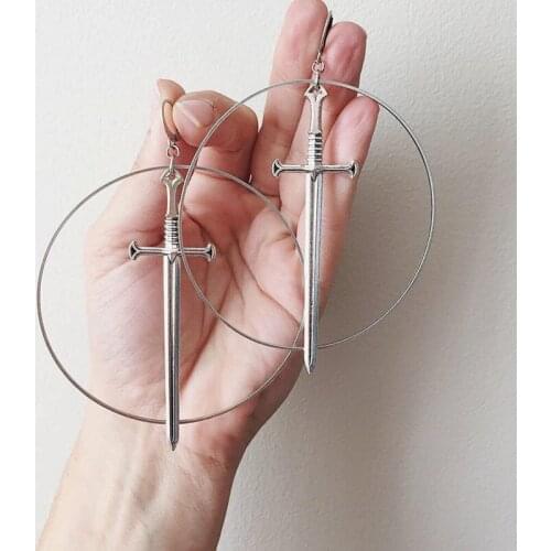 Gothic Sword Excalibur Earrings Classical Occult Dark Weapon Punk Statement Goth Jewelry Dagger Women Fashion Gift New Trend