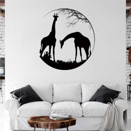 Circle Patterned Deer With Animals Silhuette Wall Stickers Jungle Animals Wall Decal Viny Art Mural Revocable dw6644