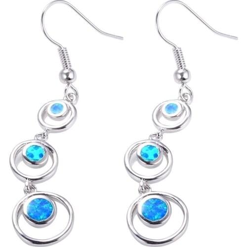 Hot Sale Design Unique Style Simple Fashion Blue Three - Ring Long Earrings Women Wedding Engagement Christmas Jewelry Gifts