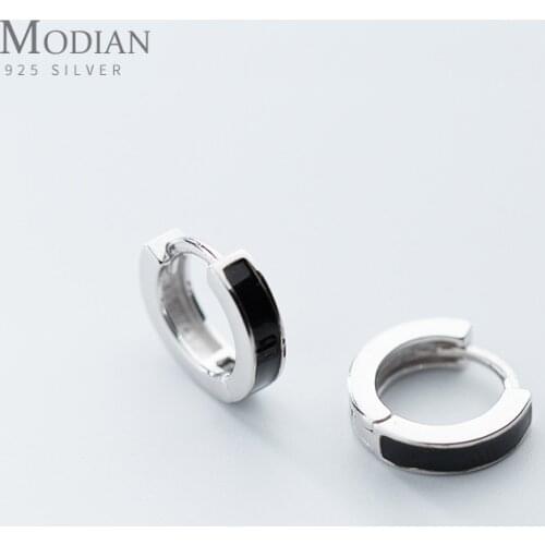 Modian New Black And White Enamel Fashion Hoop Earrings Classic Charm Elegant 925 Sterling Silver Jewelry For Women Girl Gift