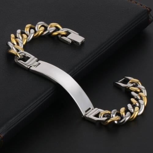 Mens Bracelets Strong Stainless Steel Curb Cuban Link Chain Masculine Gold Silver Color Bracelet Bangles Husband Jewelry Gifts