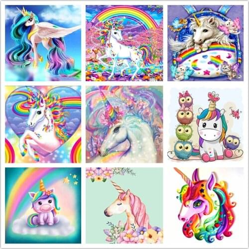 5D Diy Unicorn Cartoon Diamond Painting Horse Full Drill Diamond Embroidery Cross Stitch Kit Mosaic Kids Room Decor Mosaic Gift